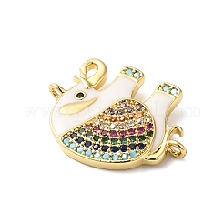 Rack Plating Brass Pave Cubic Zirconia Enamel Connector Charms&nbsp;X-KK-O142-16G