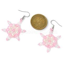 Christmas Snowflake Glass Seed Braided Dangle Earrings&nbsp;EJEW-MZ00236-03