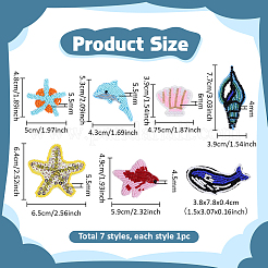 7Pcs 7 Styles Ocean Theme Glass Seed Beads Sew on Patches&nbsp;PATC-PH0001-89