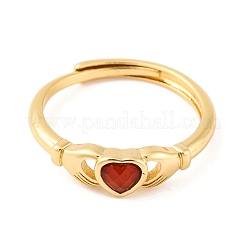 Hand with Heart Natural Carnelian Agate Adjustable Rings&nbsp;RJEW-Q817-06G-02