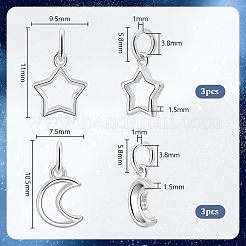 6Pcs 2 Styles 925 Sterling Silver Hollow Star & Moon Charms&nbsp;STER-PH0002-81