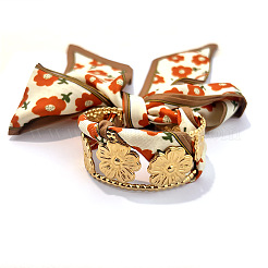 304 Stainless Steel Hollow Flower Cuff Bangles with Flower Print Cloth Scarf&nbsp;WG31ED2-01