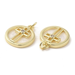 Rack Plating Brass Micro Pave Clear Cubic Zirconia Pendants&nbsp;ZIRC-Q203-01G-02