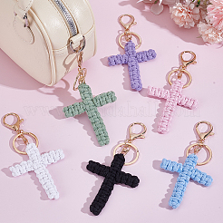 6Pcs 6 Colors Cotton Woven Cross Keychains&nbsp;KEYC-HY0001-42