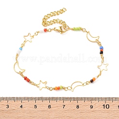 Star & Moon Brass Link Bracelets for Woman&nbsp;BJEW-S157-01G
