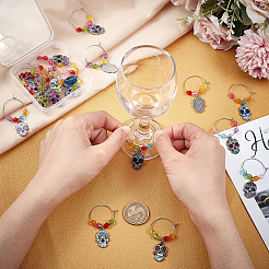 Alloy Enamel Sugar Skull Wine Glass Charms&nbsp;AJEW-PH01534