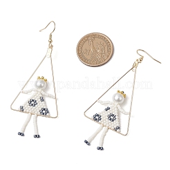2Pair Girl with Triangle Brass Glass Seed Beads Dangle Earrings&nbsp;EJEW-MZ00453