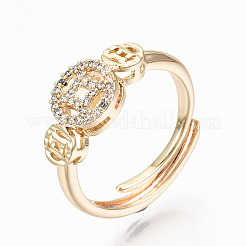 Brass Micro Pave Clear Cubic Zirconia Cuff Rings&nbsp;RJEW-T015-02G-NF