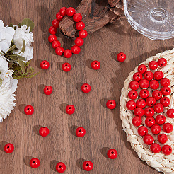 Spray Painted Round Natural Schima Wood Beads&nbsp;WOOD-PA0001-81B-01