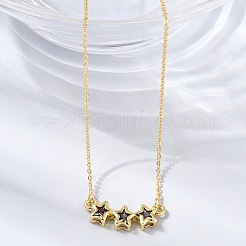 Brass Glass Triple Star Pendant Necklaces&nbsp;KK-CBAB173-03G-07