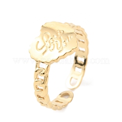304 Stainless Steel Heart with Love You Open Cuff Rings for Valentine's Day&nbsp;RJEW-D002-15G