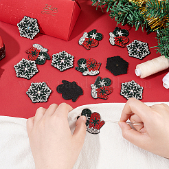 16Pcs 2 Style Christmas Theme Gloves & Snowflake Shape Non-woven Fabrics Appliques&nbsp;PATC-FG0001-40