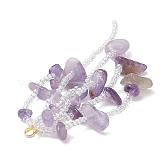 4Pcs 4 Styles Natural Citrine & Amethyst & Green Aventurine & Rose Quartz Chip & Glass Seed Beaded Tassel Big Pendants&nbsp;PALLOY-MZ00999