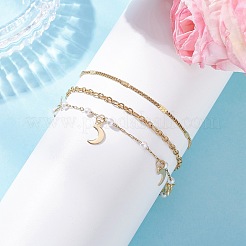Round ABS Imitation Pearl Beaded Chains & 304 Stainless Steel Cable Chains Stackable Bracelets for Women&nbsp;BJEW-JB12452-03