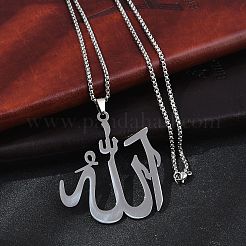 201 Stainless Steel Arabic Pendant Box Chain Necklaces for Women Men&nbsp;NJEW-R013-07P