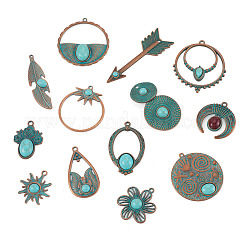 13Pcs 13 Styles Alloy with Synthetic Turquoise Pendants&nbsp;FIND-TA0010-62