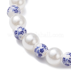 Handmade Flower Printed Porcelain Ceramic & ABS Plastic Imitation Pearl Beaded Stretch Bracelets for Women&nbsp;BJEW-JB12737
