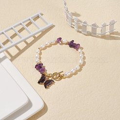 Glass Butterfly Charm Bracelet with Clear Cubic Zirconia&nbsp;BJEW-JB08640-03