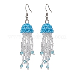 Glass Seed Beaded with Acrylic Beads & Glass Pearl Round Bead Jellyfish Dangle Earrings&nbsp;EJEW-MZ00435-04