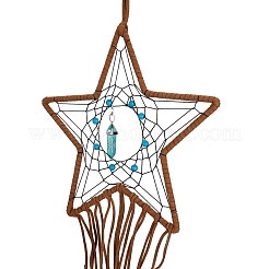 Handmade Leather Woven Net/Web with Feather Wall Hanging Decoration&nbsp;HJEW-G015-08B