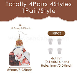 4 Pairs 4 Styles Cattle with Sunflower PU Imitation Leather Cow Tag Dangle Earrings for Women&nbsp;EJEW-TA0001-07