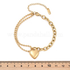 304 Stainless Steel Heart Charm Bracelets&nbsp;BJEW-Z106-02G