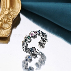 Brass Rhinestones Skull Open Cuff Rings for Unisex&nbsp;PW-WGC11C2-01