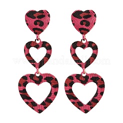 Heart with Leopard Print Alloy Tassel Stud Earrings&nbsp;EJEW-Z112-05G