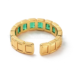 Rectangle Brass Micro Pave Cubic Zirconia Open Cuff Ring for Women&nbsp;RJEW-Z044-04G-04