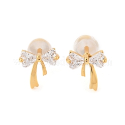 Bowkont Brass Micro Pave Clear Cubic Zirconia Stud Earrings&nbsp;EJEW-B131-03G