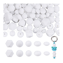 125Pcs 5 Styles Round & Hexagonal & Rondelle Food Grade Eco-Friendly Silicone Beads&nbsp;SIL-PH0001-36A