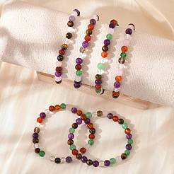Natural Mixed Wealth Stone Beaded Stretch Bracelets&nbsp;BJEW-D446-B-39