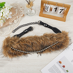 Black Imitation Leather Faux Fur Chain Belts for Women&nbsp;AJEW-WH20006-388B-04