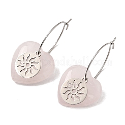 Natural Rose Quartz & 304 Stainless Steel Hoop Earrings for Women&nbsp;EJEW-G475-01P-07