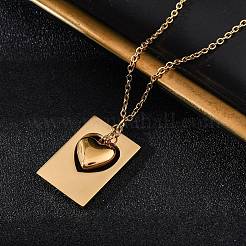 304 Stainless Steel Rectangle with Heart Pendant Necklaces for Women&nbsp;NJEW-Z065-03G