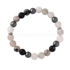 Natural Tourmalinated Quartz & Moonstone & Glass Round Beads Strertch Bracelets for Women Men&nbsp;NE6607