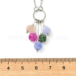 Natural Multicolor Tourmaline Dice Beaded Tassel Pendant 304 Stainless Steel Satellite Chain Necklaces for Women&nbsp;NJEW-JN06450-02