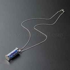 Alloy & Glass Wish Bottle with Natural Mixed Chip Gemstone Pendant Necklaces&nbsp;NJEW-JN03623