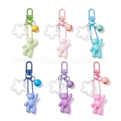 6Pcs 6 Colors Acrylic Bear & Flower Pendant Decoration&nbsp;HJEW-JM03871