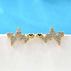 Heartbeat Brass Micro Pave Clear Cubic Zirconia Stud Earrings&nbsp;EJEW-G433-06G
