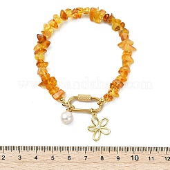 Flower Brass & Clear Cubic Zirconia Charm Bracelets&nbsp;BJEW-JB13920