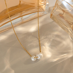 Imitation Pearl Double Round Ball Pendant 304 Stainless Steel Cable Chain Necklaces for Women&nbsp;GI5677