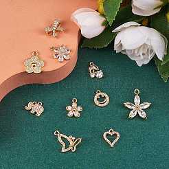 10Pcs 10 Style Rack Plating Brass Cubic Zirconia Charms&nbsp;ZIRC-SZ0002-25