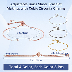 12Pcs 4 Colors Rack Plating Adjustable Brass Slider Bracelet Making&nbsp;KK-SP0001-81