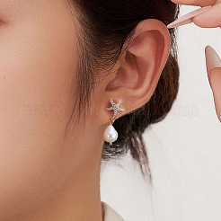925 Sterling Silver Starfish Dangle Stud Earrings&nbsp;EJEW-M096-03G