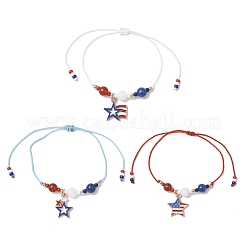 3Pcs 3 Colors Independence Day Natural Carnelian & White Jade & Dyed Yellow Jade Gemstone Round Beads Braided Bracelets&nbsp;BJEW-MZ00178