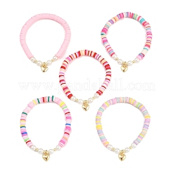 5Pcs 5 Colors 304 Stainless Steel Puffed Heart Charm Bracelets&nbsp;BJEW-JB12272