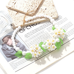 Flower Acrylic Round Graduated Beaded Bib Necklaces with Alloy End Chains&nbsp;FS-WGF8012-01