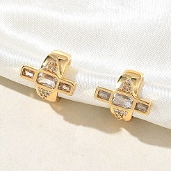 C-Shaped with Rectangle Brass Micro Pave Clear Cubic Zirconia Cuff Earrings&nbsp;EJEW-L316-01G-06