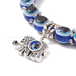 Resin Evil Eye Beaded Stretch Bracelet with Alloy Charm for Men Women&nbsp;BJEW-JB08216